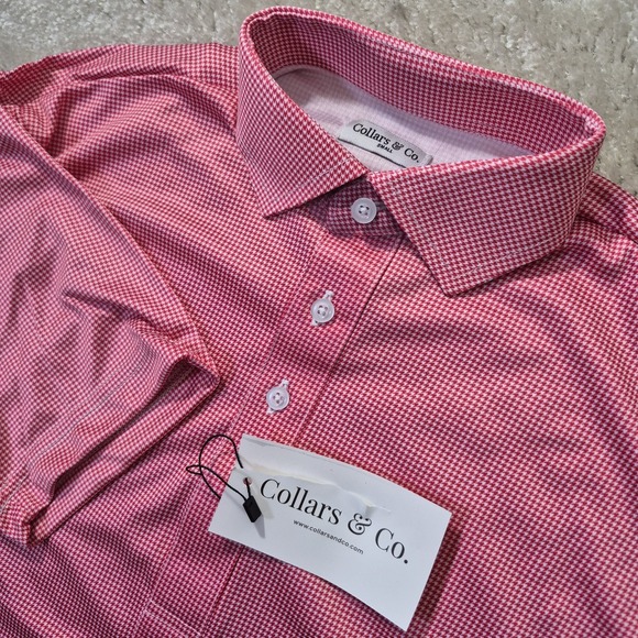 Collars & Co. Other - Collars And Co Dress Collar Polo Shirt Mens Small Pink Houndstooth Stretch Golf